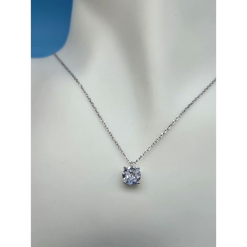 Sterling Silver Solitaire CZ Necklace 16"+2" Extension
